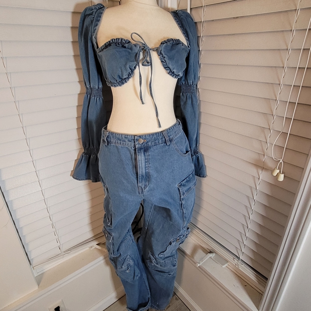 Athia Cargo denim pant and matching bra top sz M